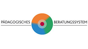 Schriftzug Pädagogisches Beratungssystem mit Kreis mit Farbverläufen, die die Themengruppenfarben symbolisieren
